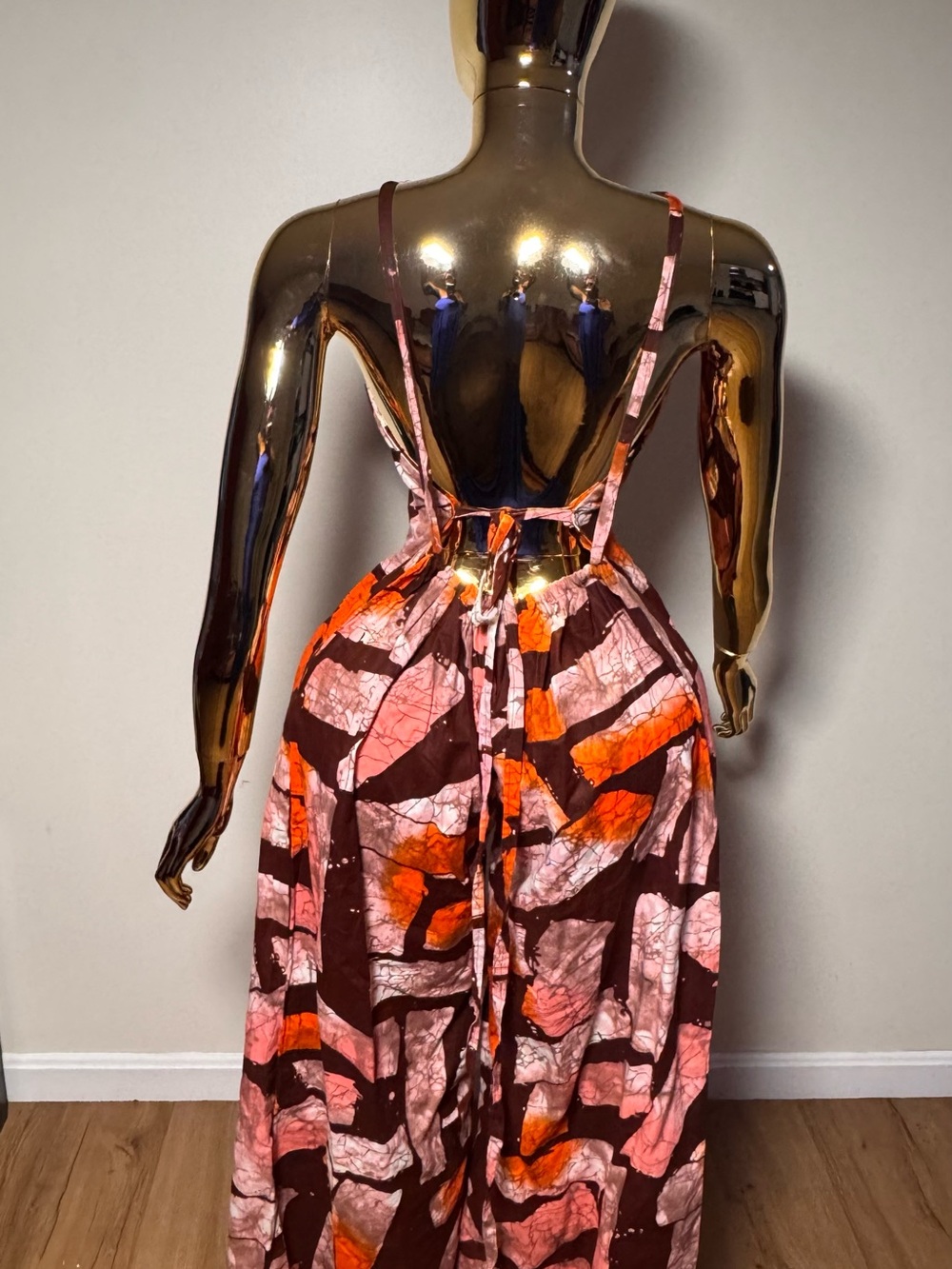 Halter-Neck Wide-Leg Jumpsuit in Rust Multi Print - Picture 6 of 15